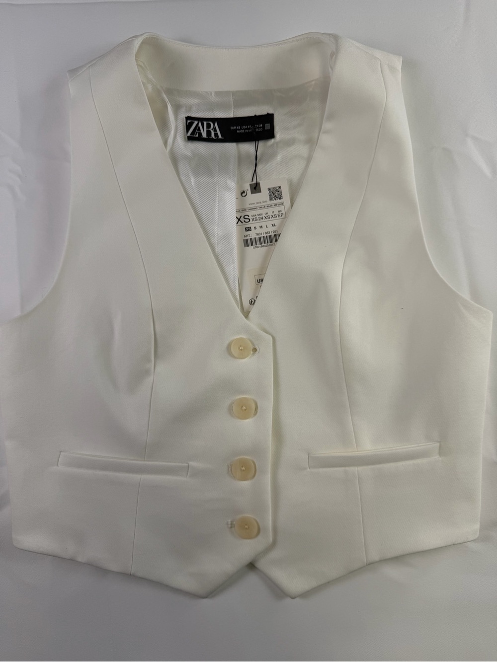 ZARA Winter White Tailored Button Vest NWT XS -2